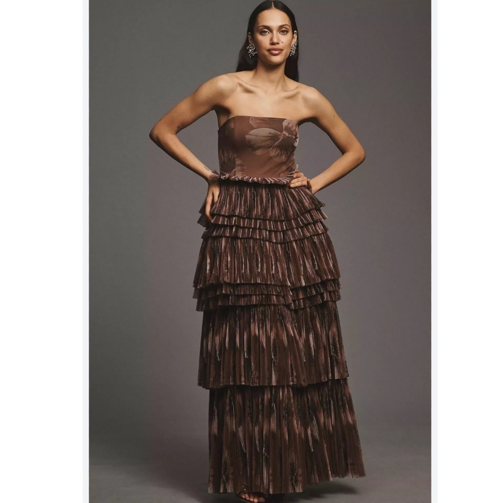 Anthropologie Hutch Nalina Strapless Tiered Tulle Maxi Dress Size 14